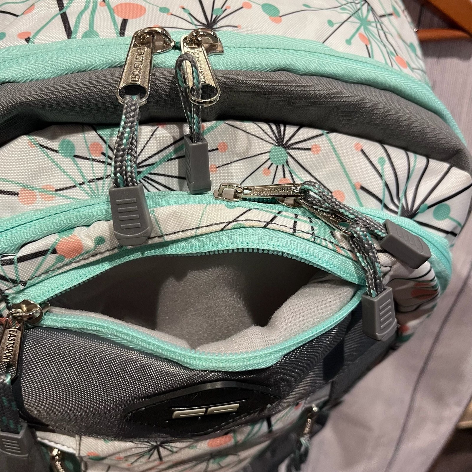 Eastsport Backpack Gray Teal Floral School Travel Laptop Book Bag Multi Pocket