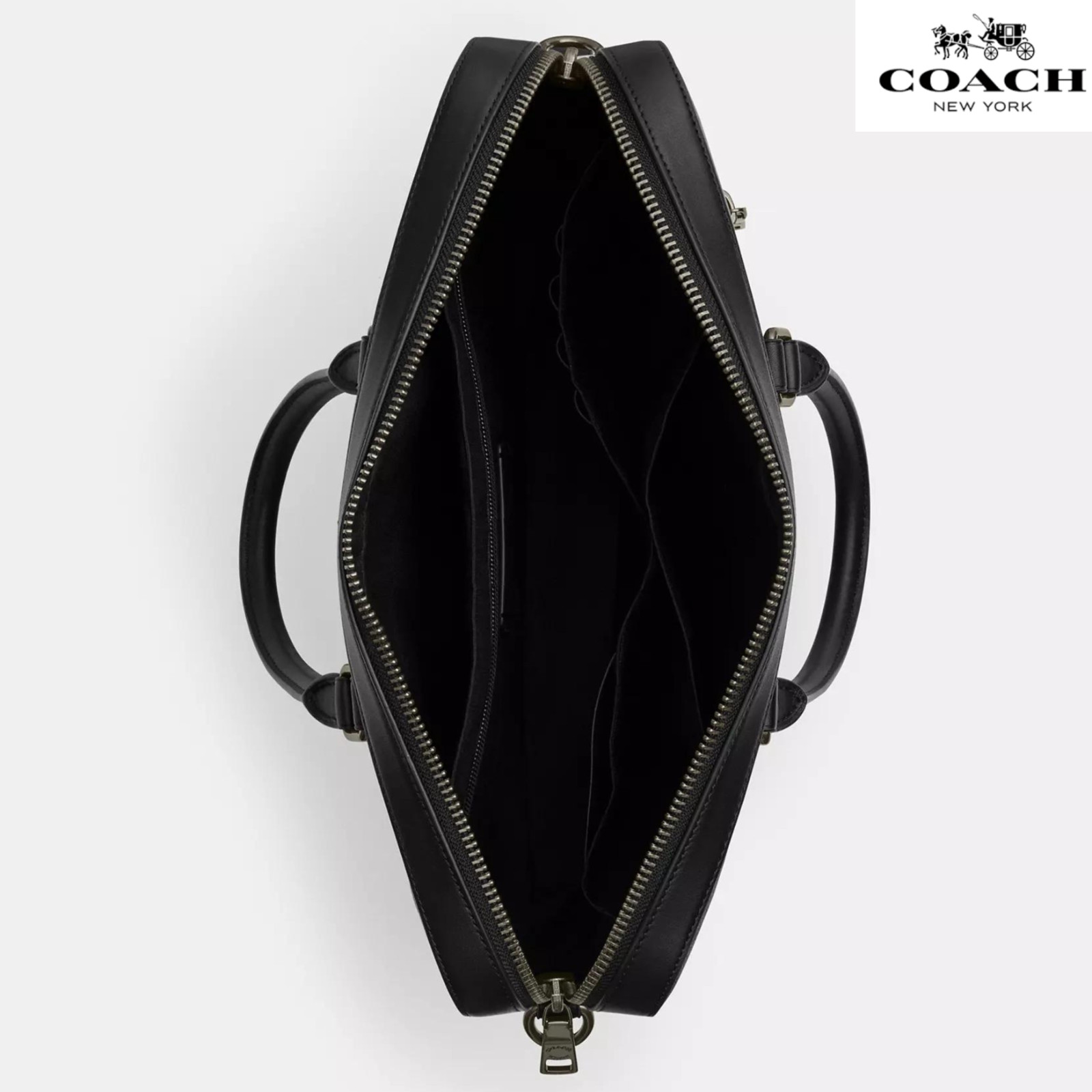 Coach Ethan Slim Brief In Signature Canvas for laptop Gunmetal Charcoal Black
