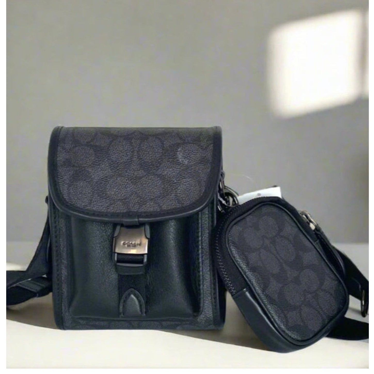 Coach Charter North South Crossbody C2600 Black Signature Hybrid Pouch