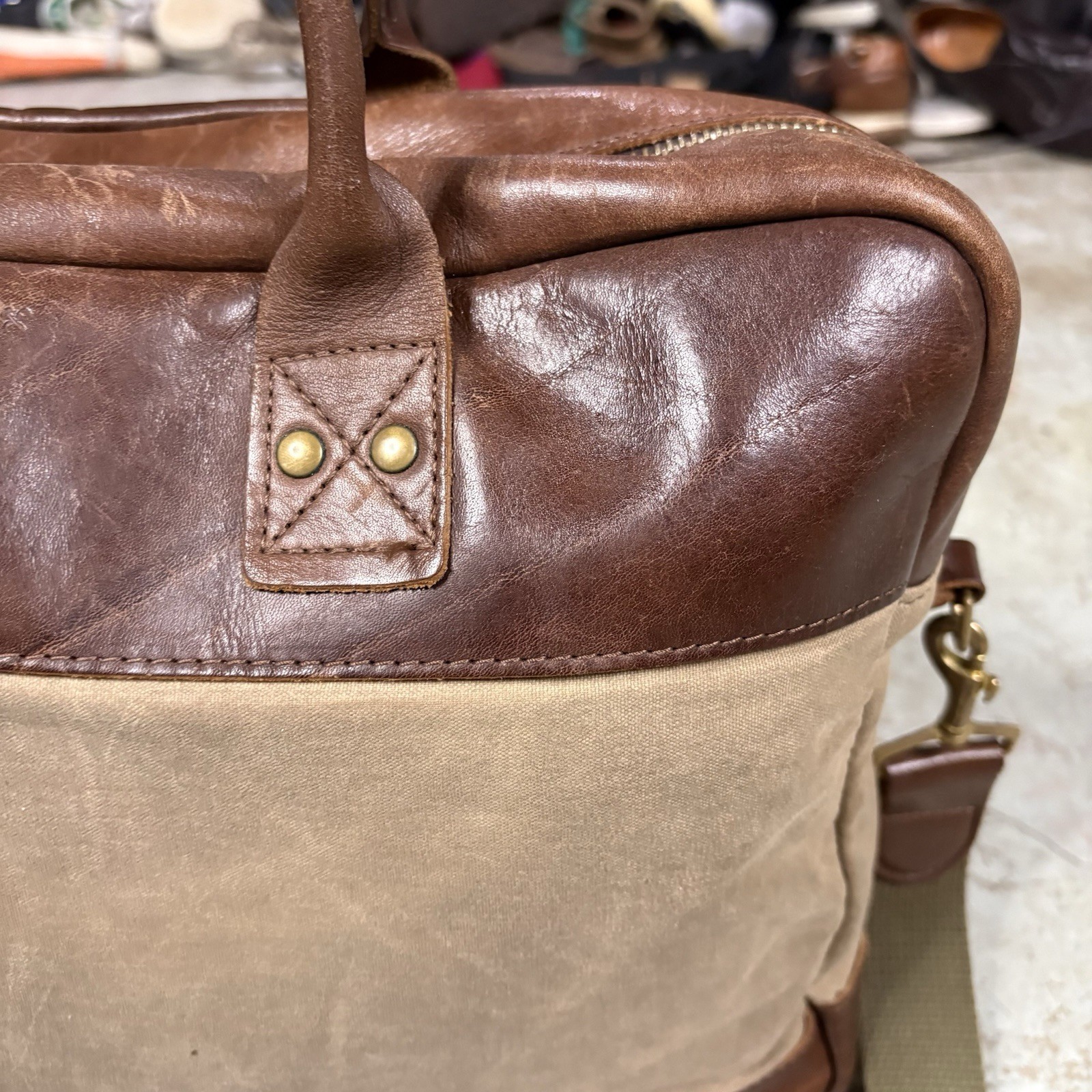 BILLYKIRK x J. Crew Style No. 237FTN Leather And Canvas Laptop Bag Green/Brown