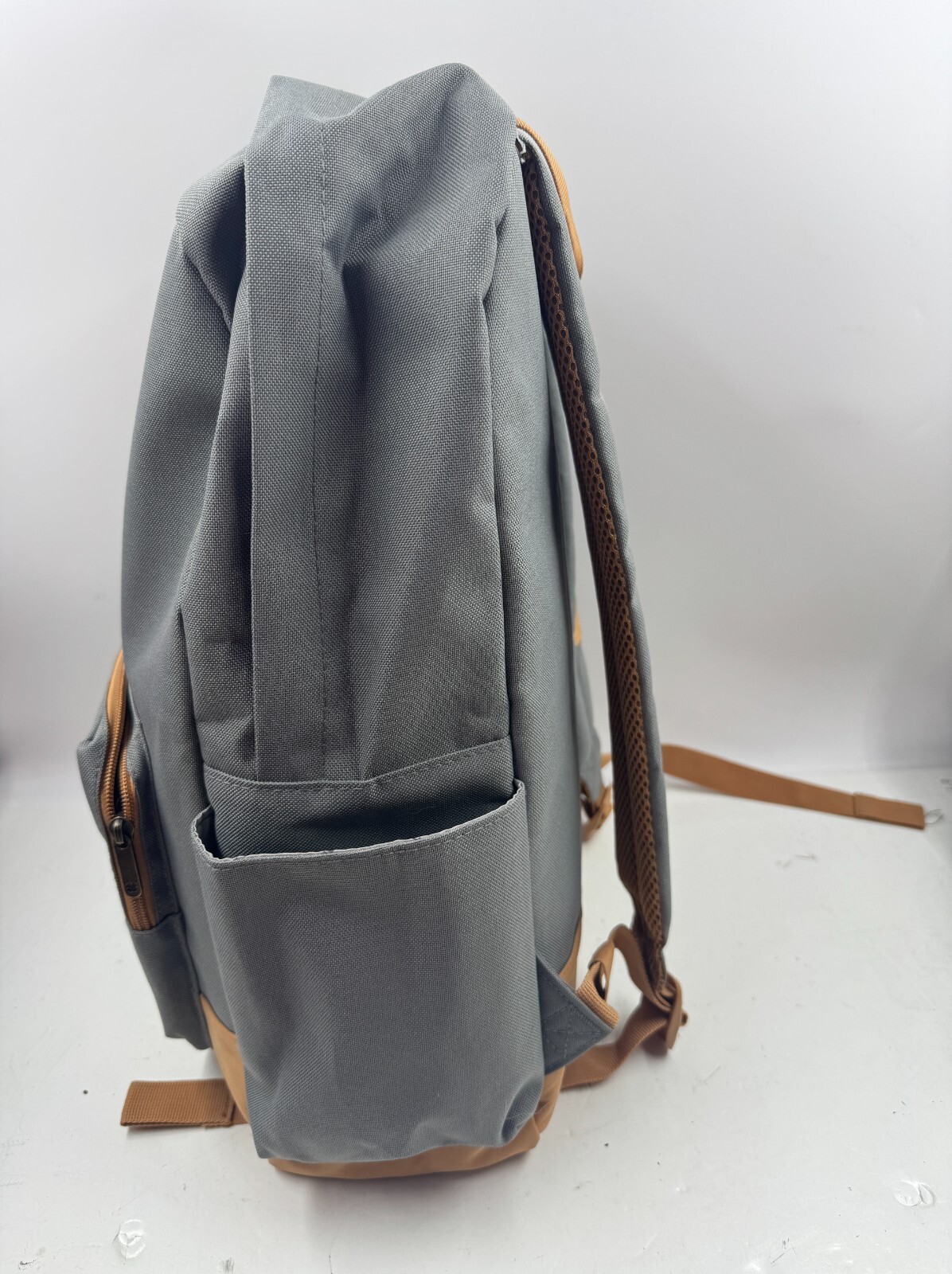 Lucky Brand Backpack Gray Canvas Brown Leather Day Pack