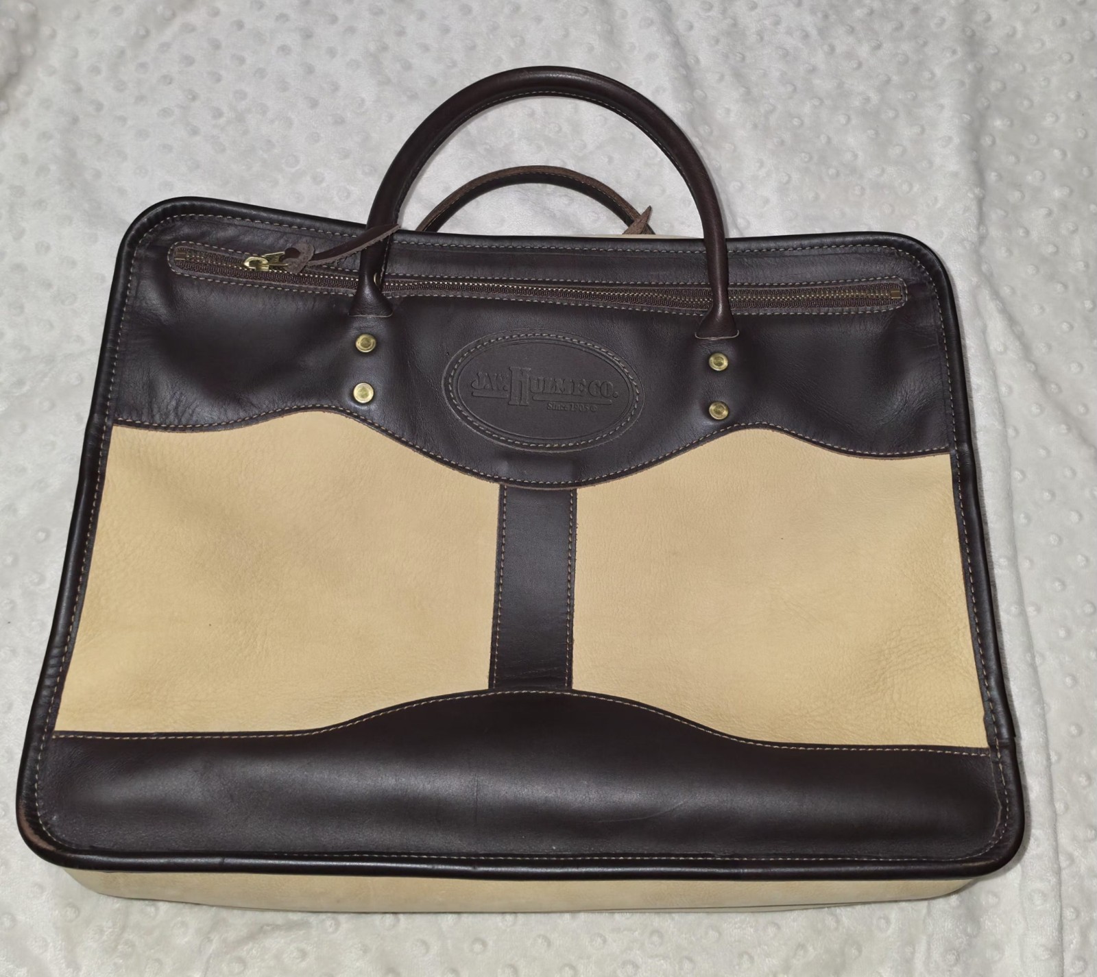 J. W. Hulme Smooth Full-Grain Brown & Tumbled Tan Leather Attache-Style Bag