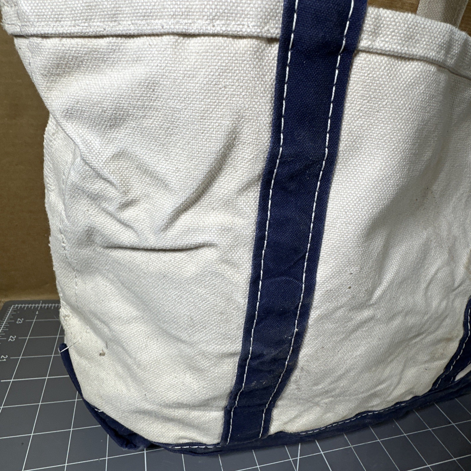 Vintage 1990s LL Bean Mack Trucks Boat & Tote Canvas Bag USA Navy/Ivory 15×11 In