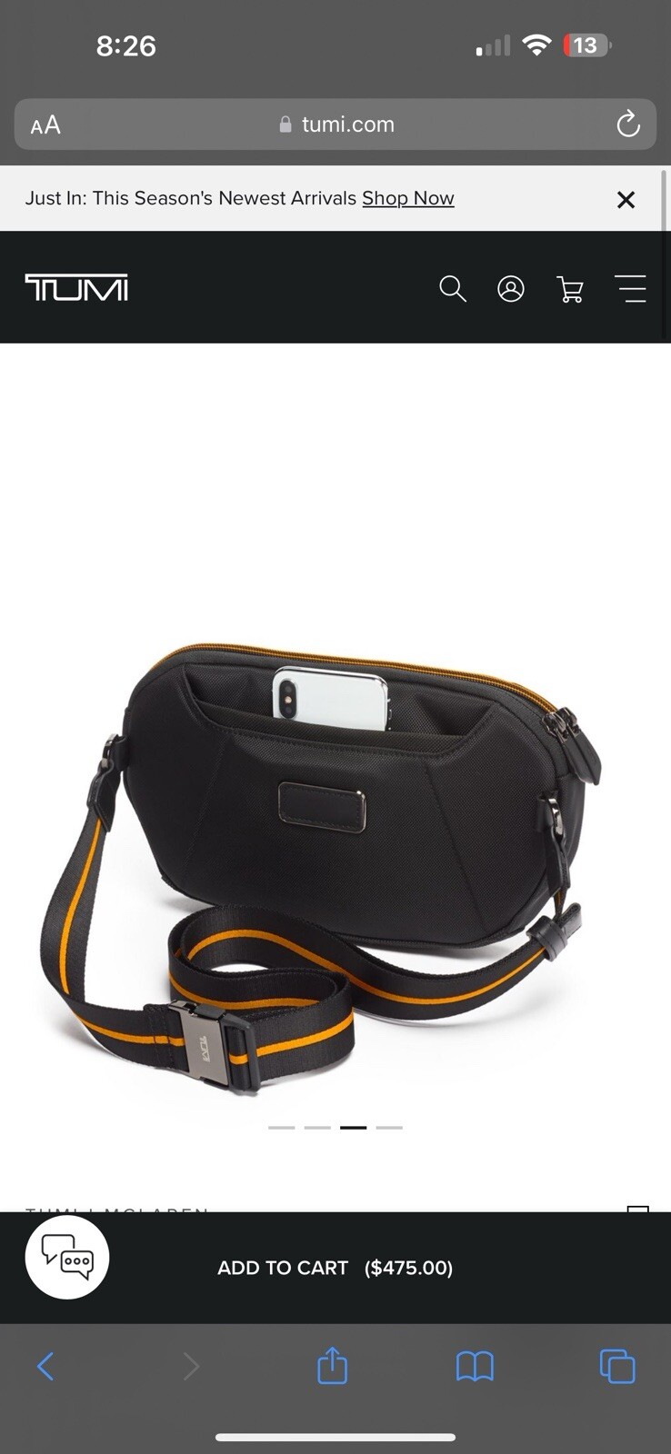 Tumi x McLaren Lumin Utility Pouch Waist Bag Brand New