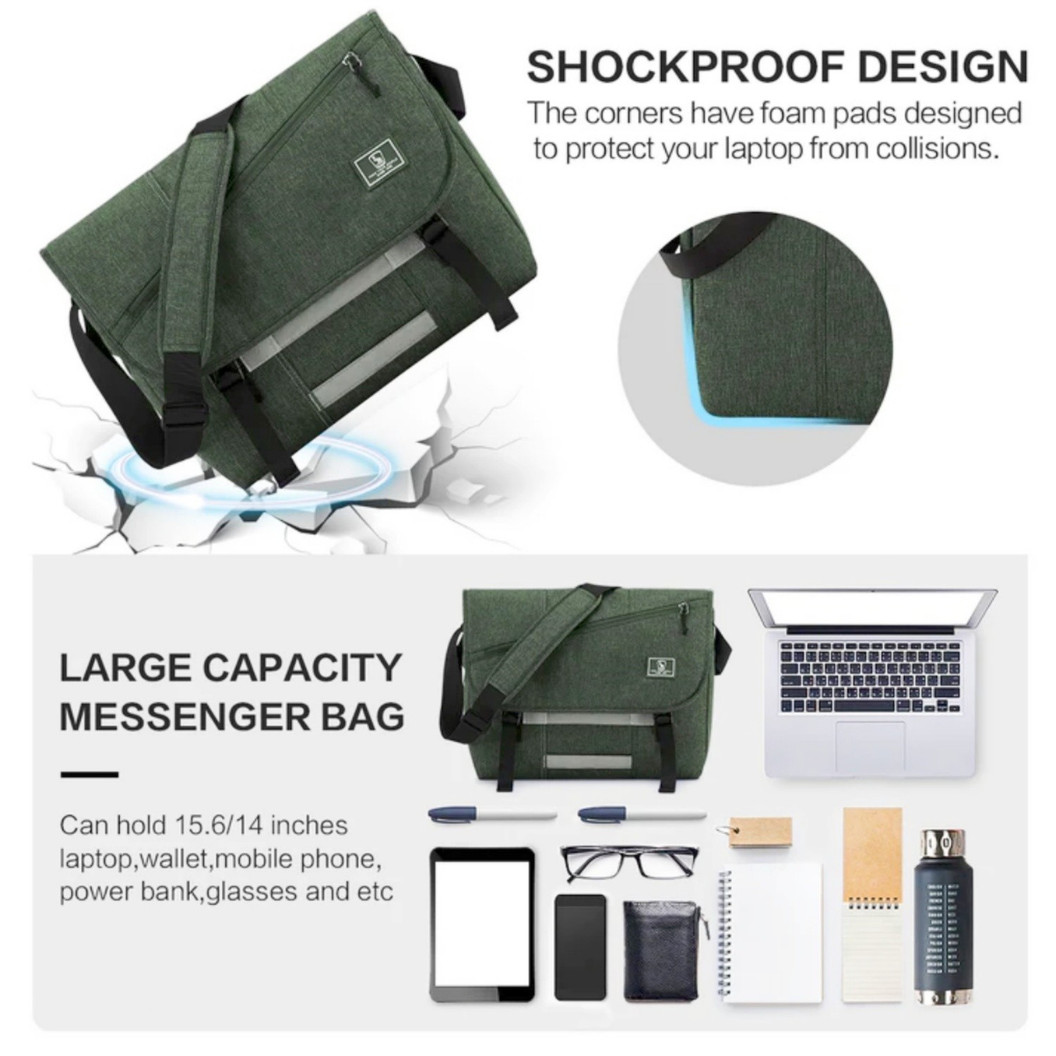 OIWAS Messenger Bag 15.6″ Laptop Shoulder Bag Crossbody Travel Bag for Men Women