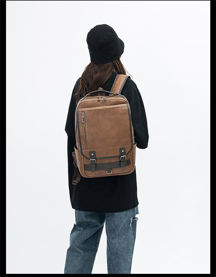 Men and Women PU Leather Backpack Computer Waterproof Outdoor Business Bag