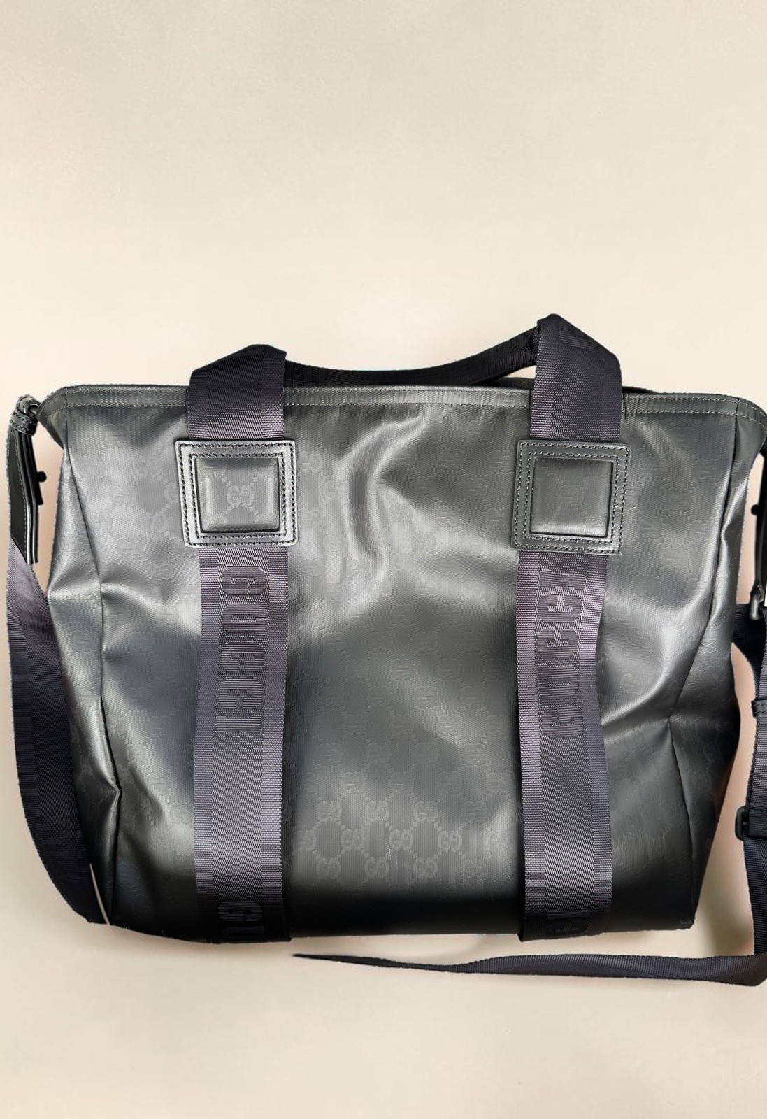 NWT Gucci Matte GG Crystal Canvas Tote Bag Black Logo Italy Authentic 779816