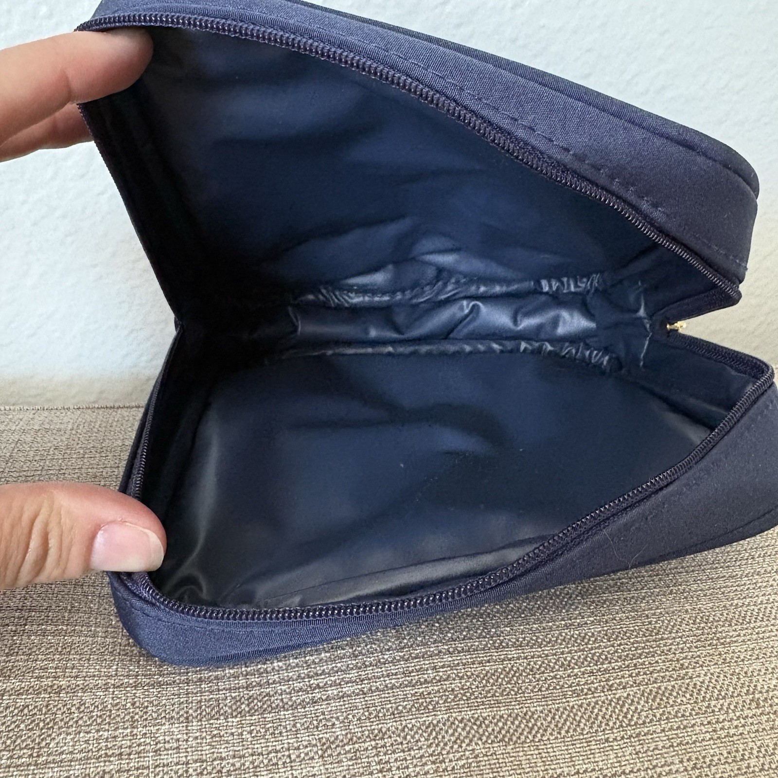 Bulgari Small Zipper Travel Pouch Men’s Dopp Kit Bag Navy Blue Luxury Designer