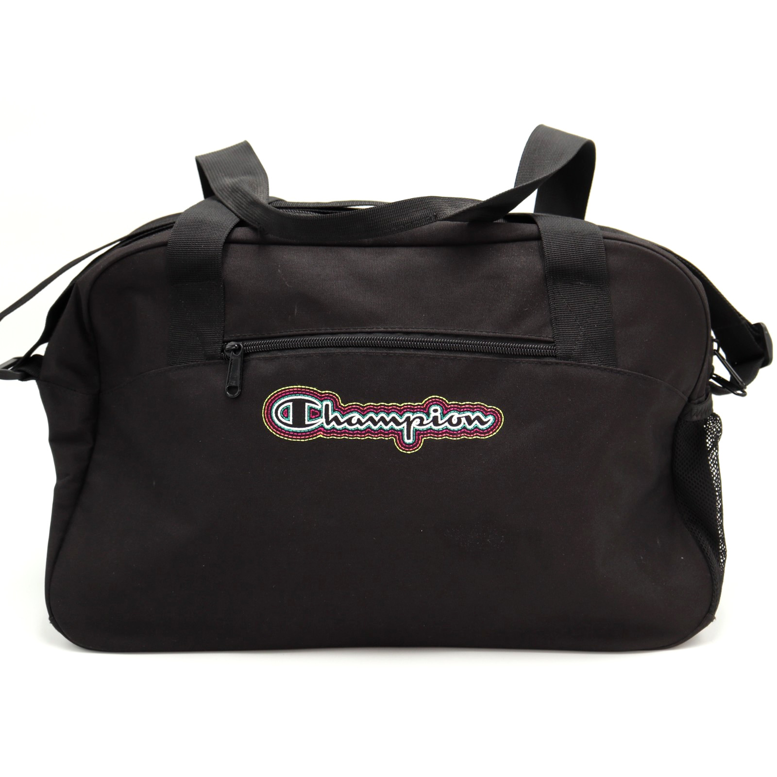 Champion Embroidered Multicolor Black Duffle Bag Medium Gym Travel Shoulder Pack