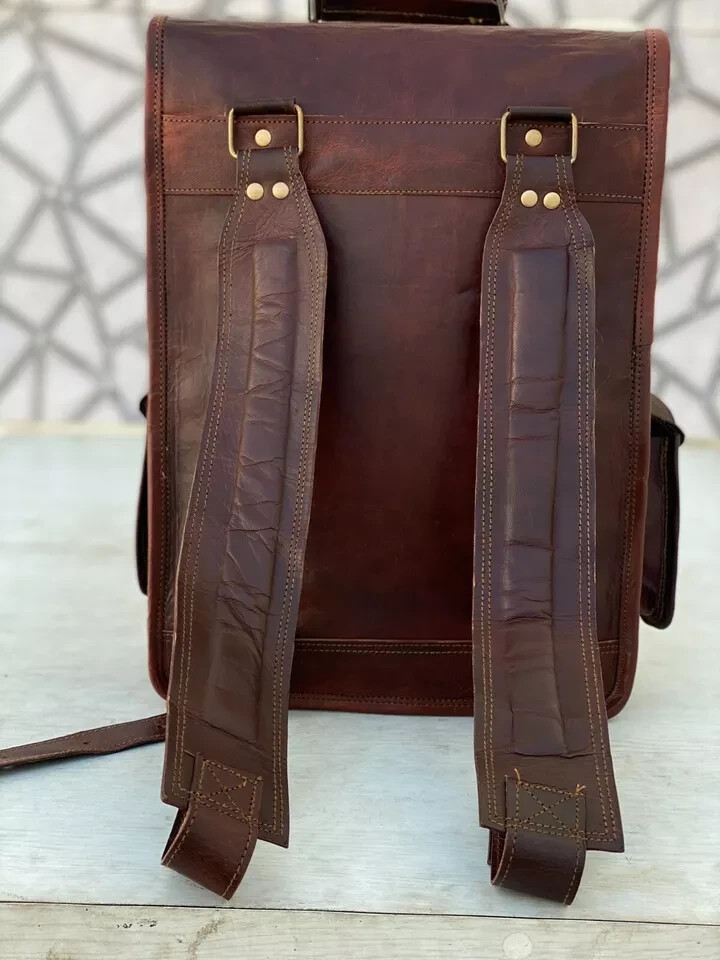 Leather Backpack Vintage Rucksack Laptop Genuine Men’s Travel (16X12 inch Brown)