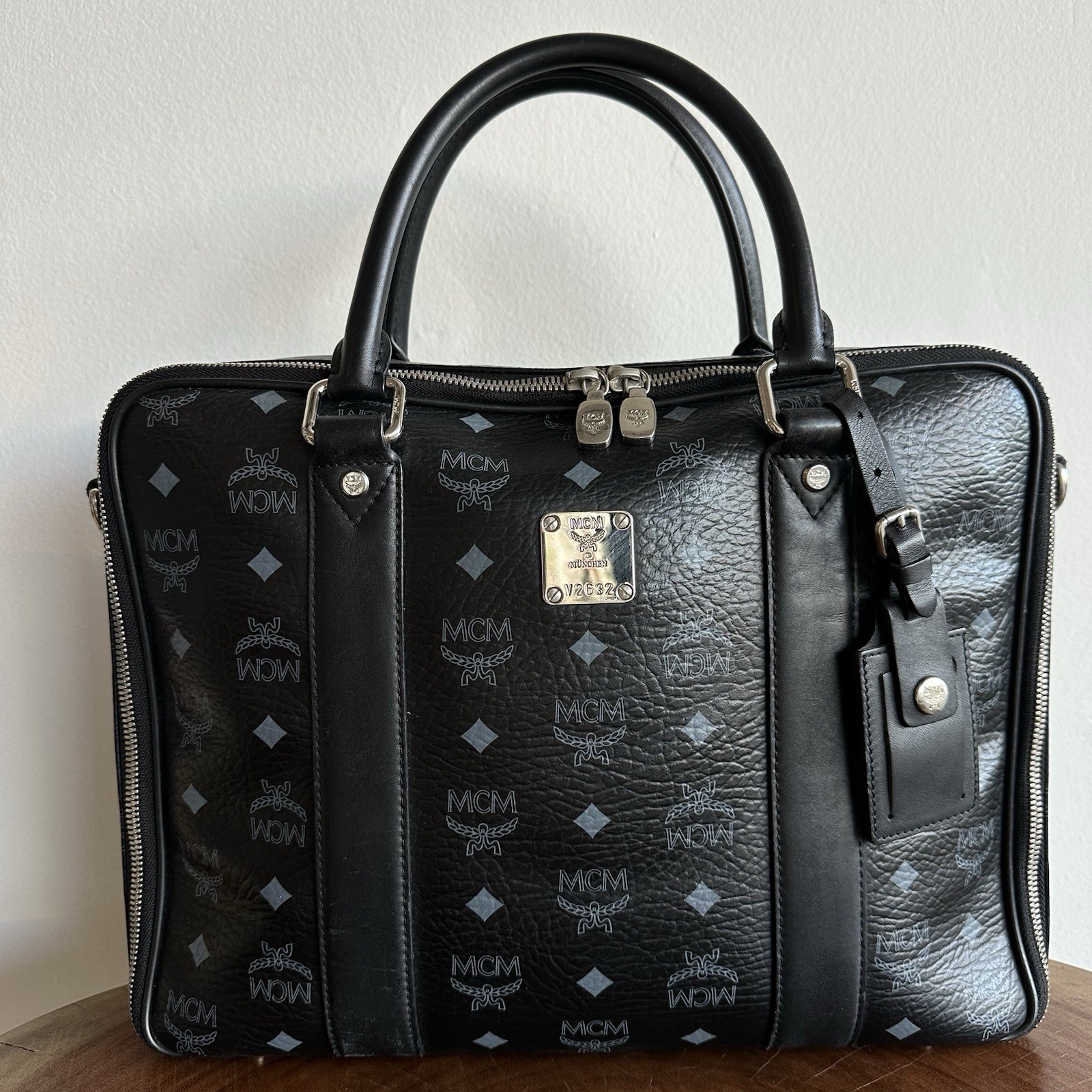 MCM Business Bag Messenger Laptop Document Bag Black Shoulder Bag Logo Print