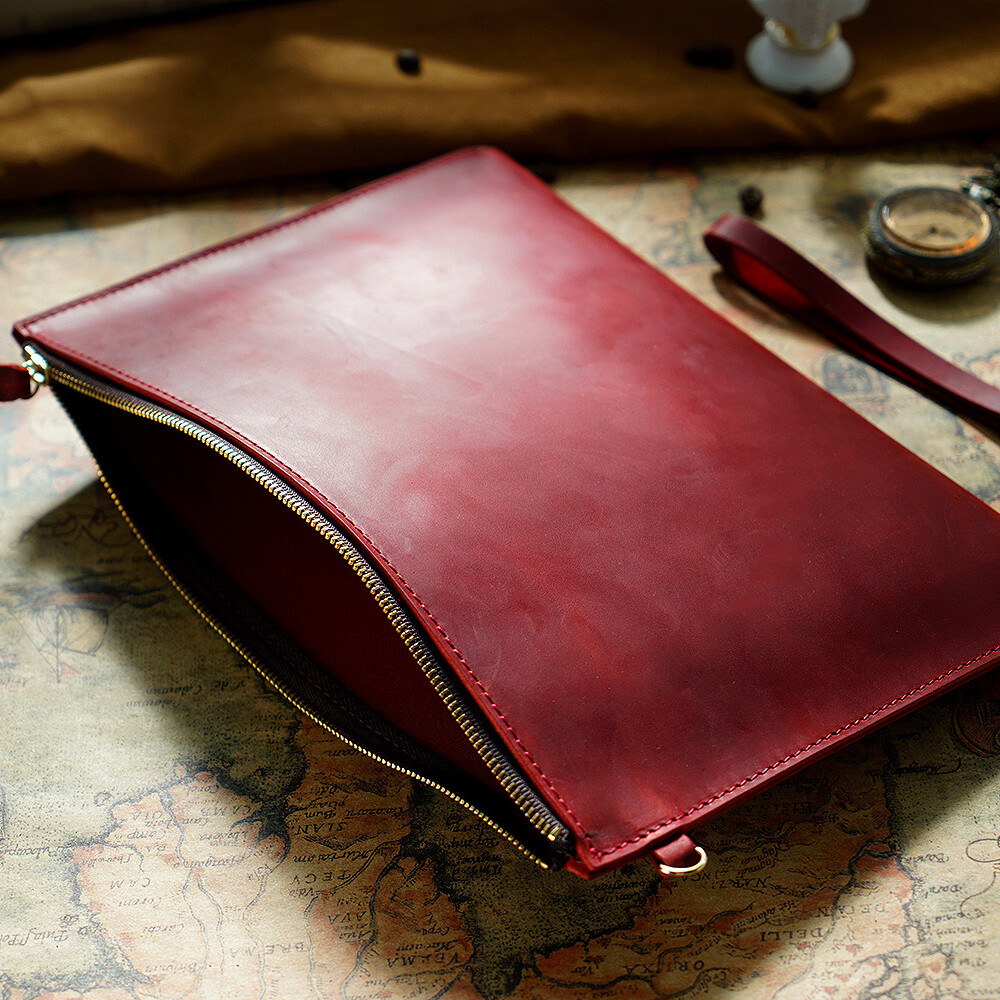 Men Genuine Leather Briefcase Wrist Clutch Wallet Organizer Tablet Bag For iPad