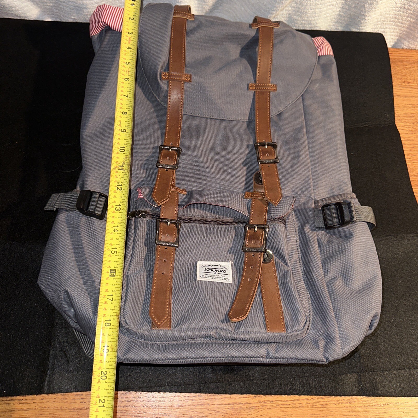 REAL! Kaukko Back Pack Vintage And Vogue Red Striped Lining Very Nice Large Size
