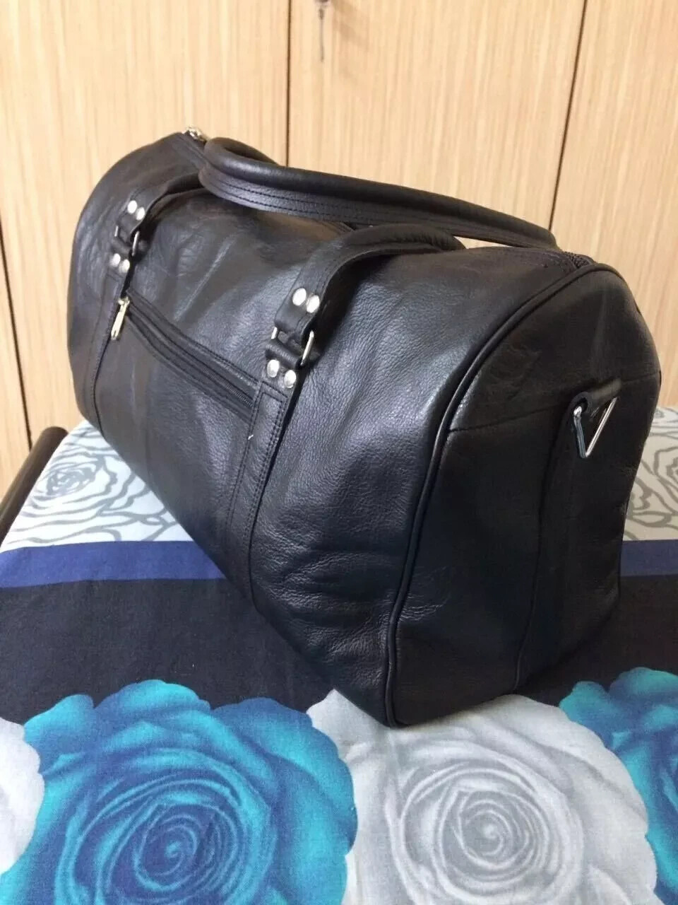 20 In Duffle Bag Black Leather Holdalls Travel Aircabin Carryon Luggage Handbag