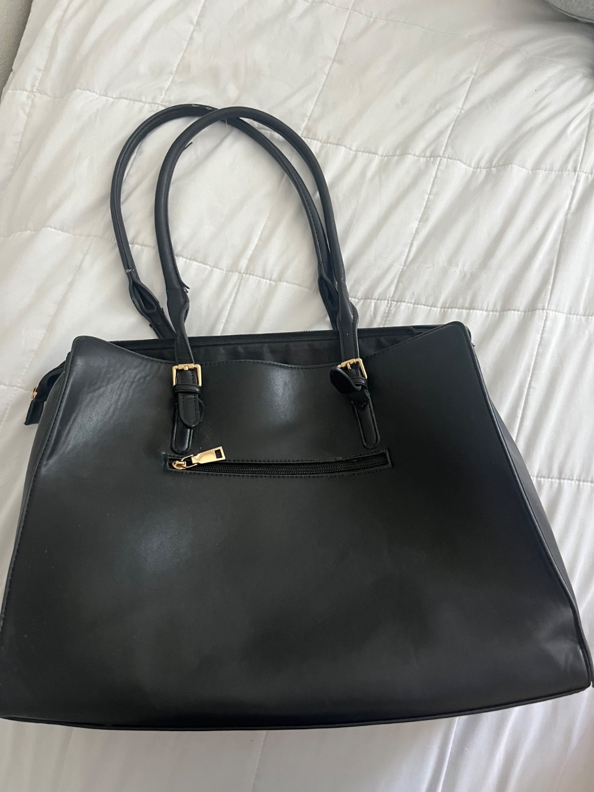 Women’s Synthetic Leather Black Work Bag With Laptop Holder Inside