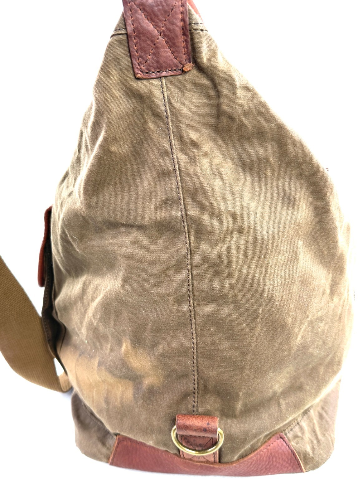 Duluth Trading Brown Cotton Canvas Large Briefcase Travel Bag Brass Leather Trim