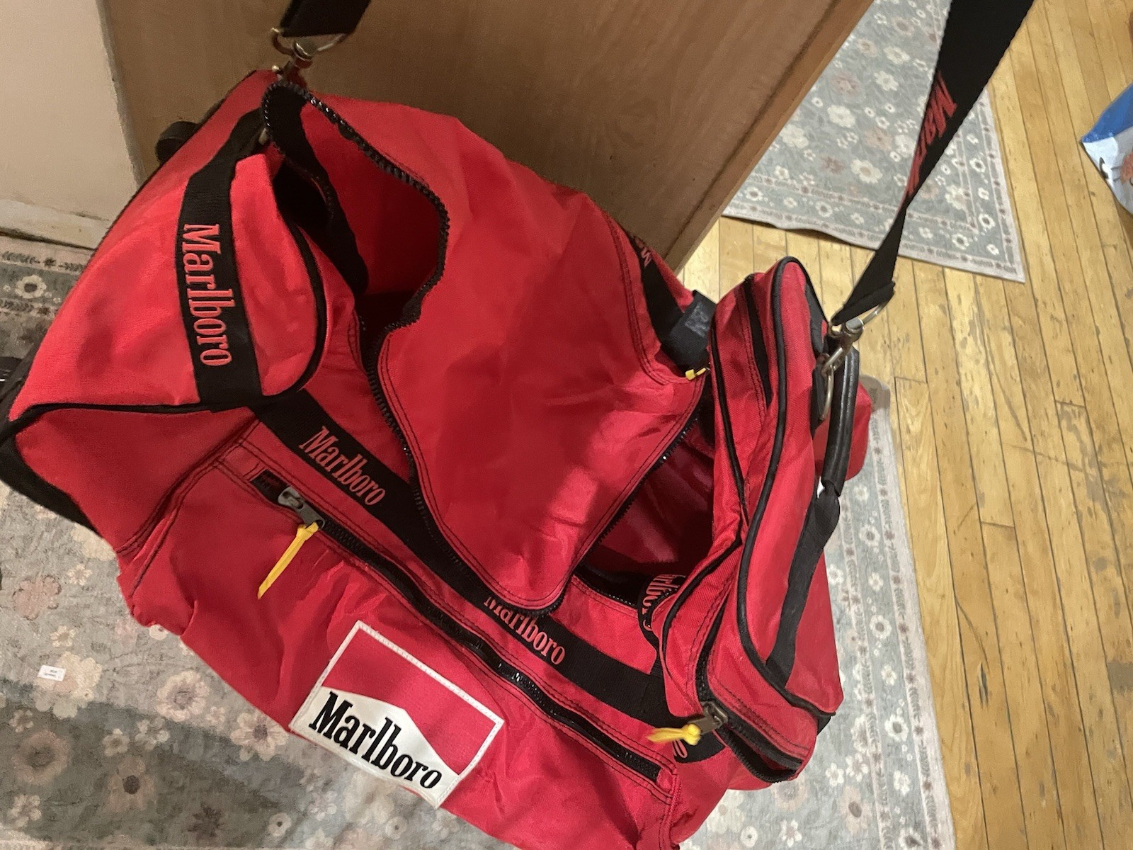 Set Marlboro Red/Black Large Rolling Wheeled duffle and smaller gym bag