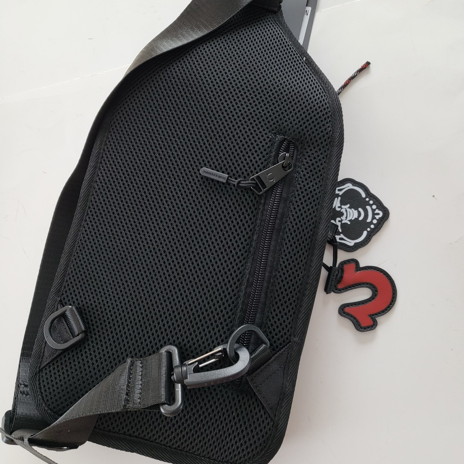 True Religion Wennington Sling Bag X-body Logo Black Faux Leather Bag