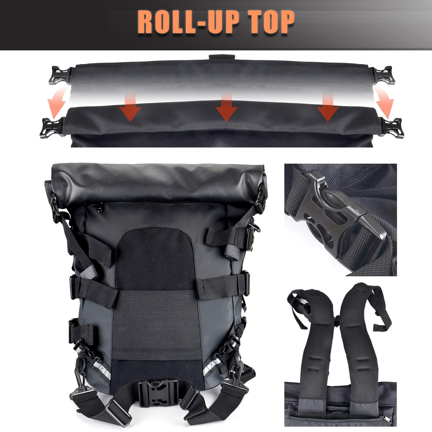 Expandable Motorcycle Travel Luggage Sissy Bar Bag Tail Bag Motorcycle Backpack: