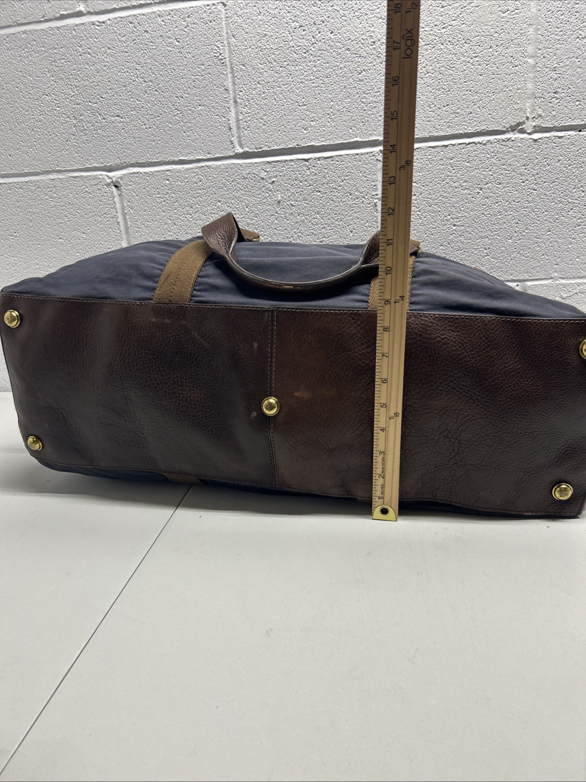 J. Crew Dry Goods Waxed Abingdon Weekender Duffle Bag Blue & Leather SB