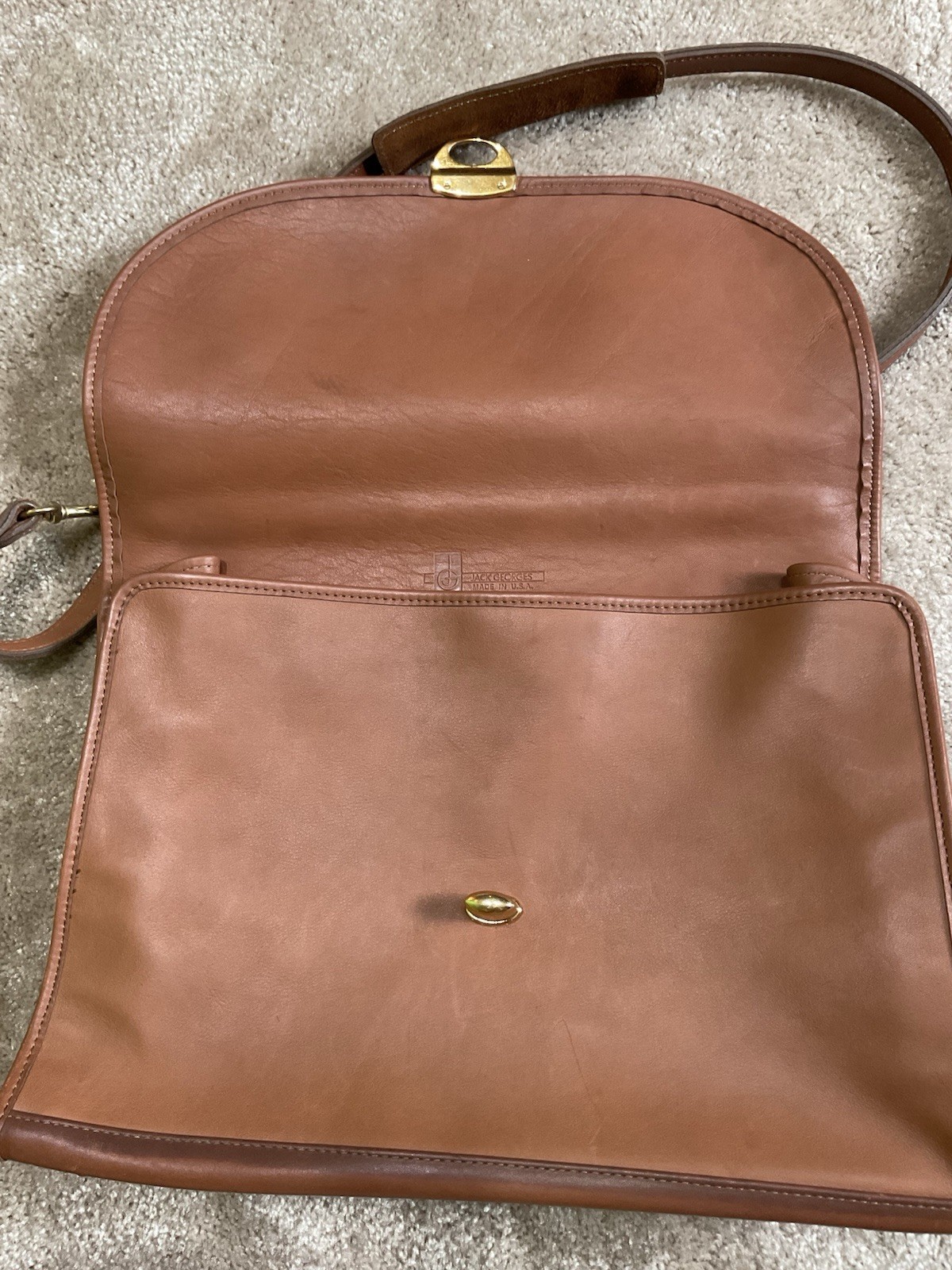 Vintage Jack Georges USA Leather Briefcase Messenger Satchel Bag Cognac Brown