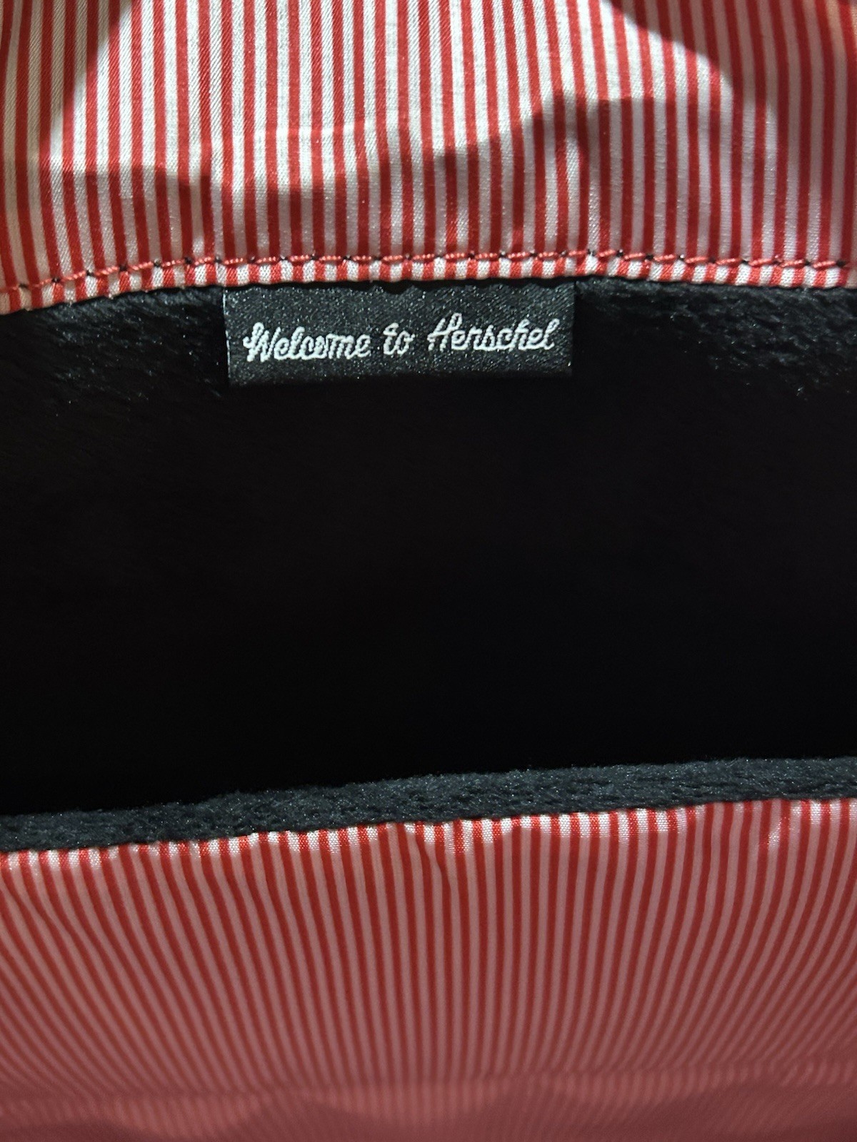 Herschel Little America Backpack Black Brown Leather Straps Laptop Red/white In