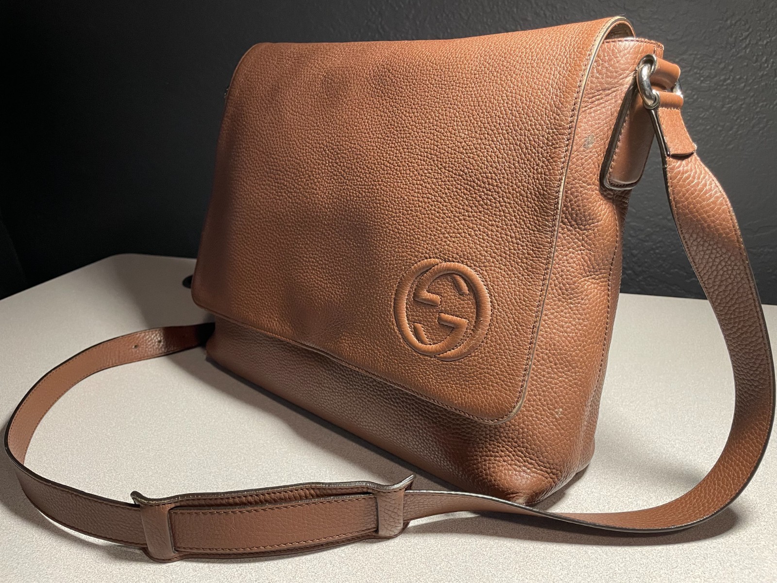 gucci soho messenger bag large brown leather