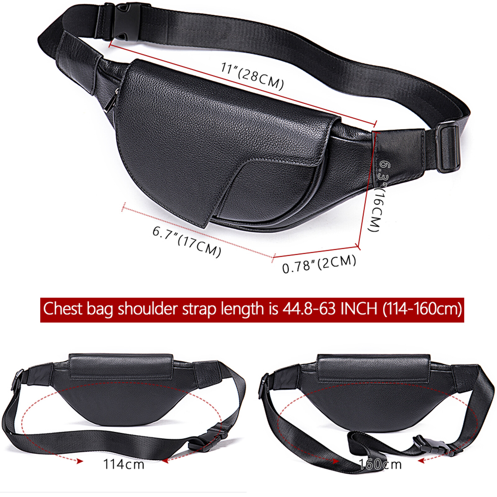 Men’s Leather Crossbody Chest Bag with Adjustable Strap and Multiple Pockets