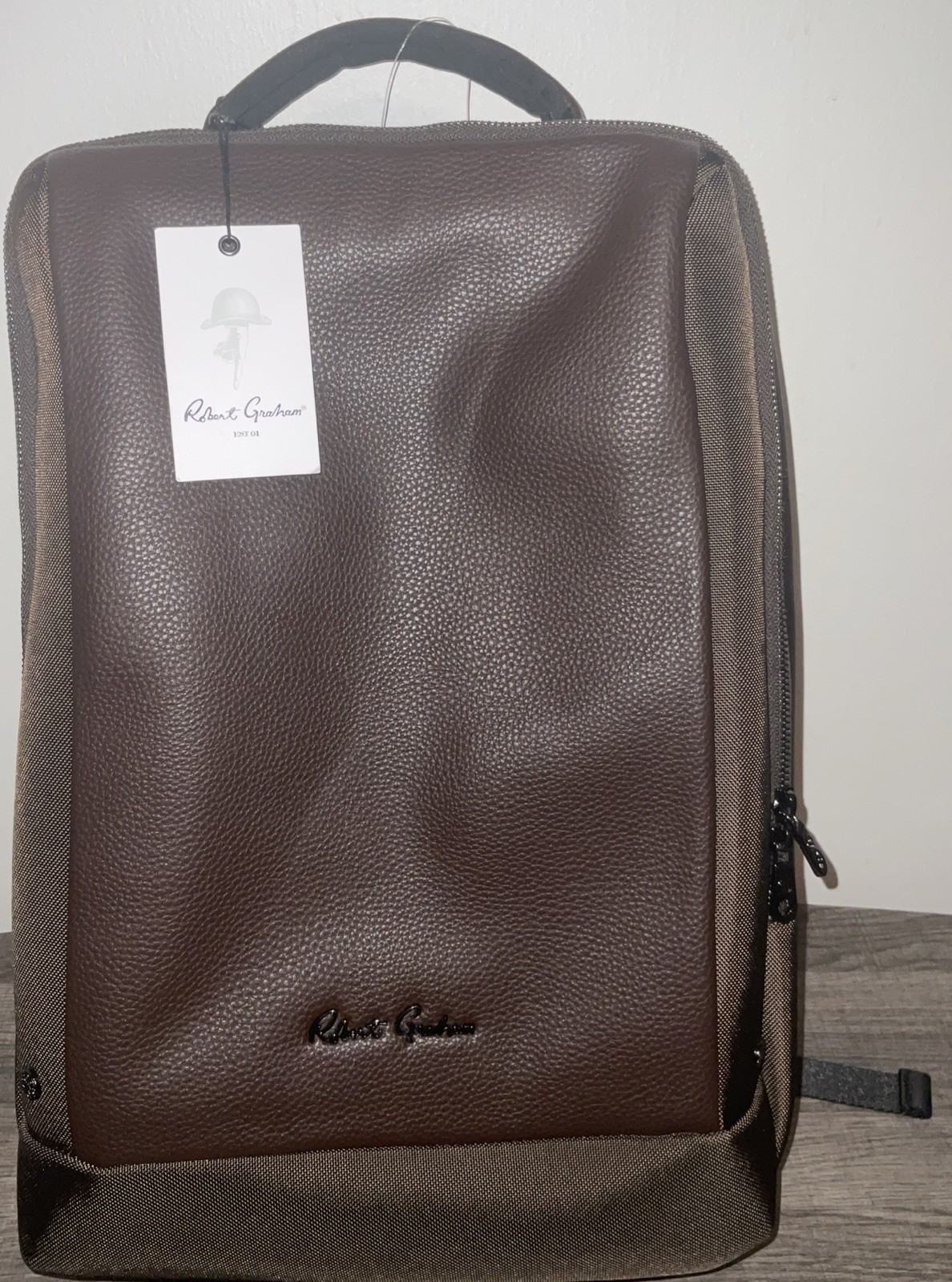 ROBERT GRAHAM PEBBLED BROWN LEATHER FRONT PANEL MIXED MEDIA BACKPAC THURSTON NWT