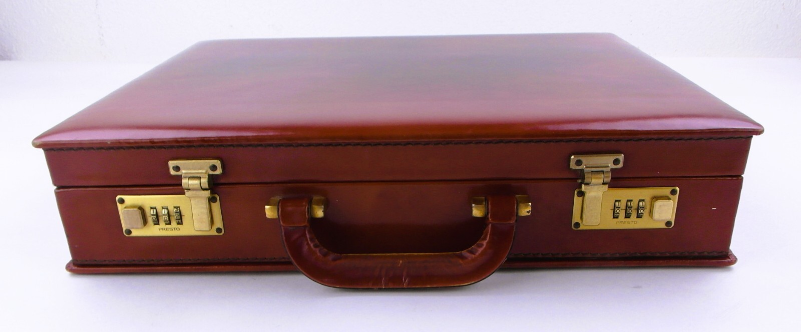 Vintage Brown Budd Leather Briefcase Made In Spain w/ Presto Combination Locks
