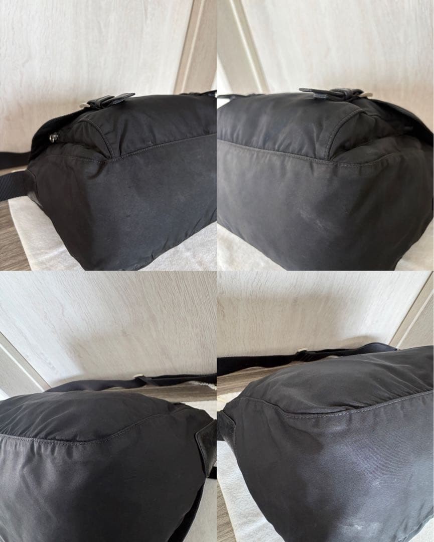 PRADA Shoulder Bag Tessuto Nylon Leather Triangle Logo Black Excellent Condition
