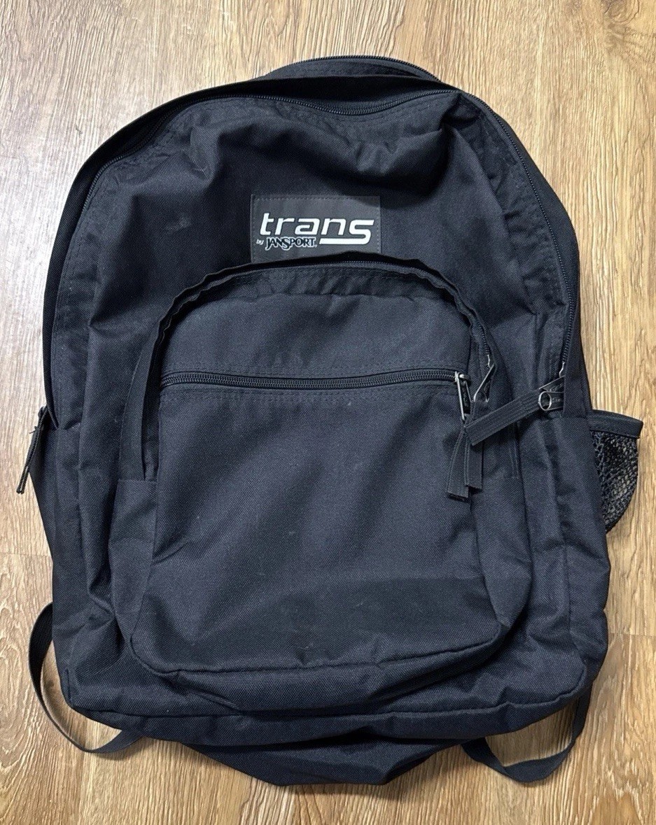 Trans By Jansport Black Backpack Multi Zip Bookbag School Sport Travel Bag