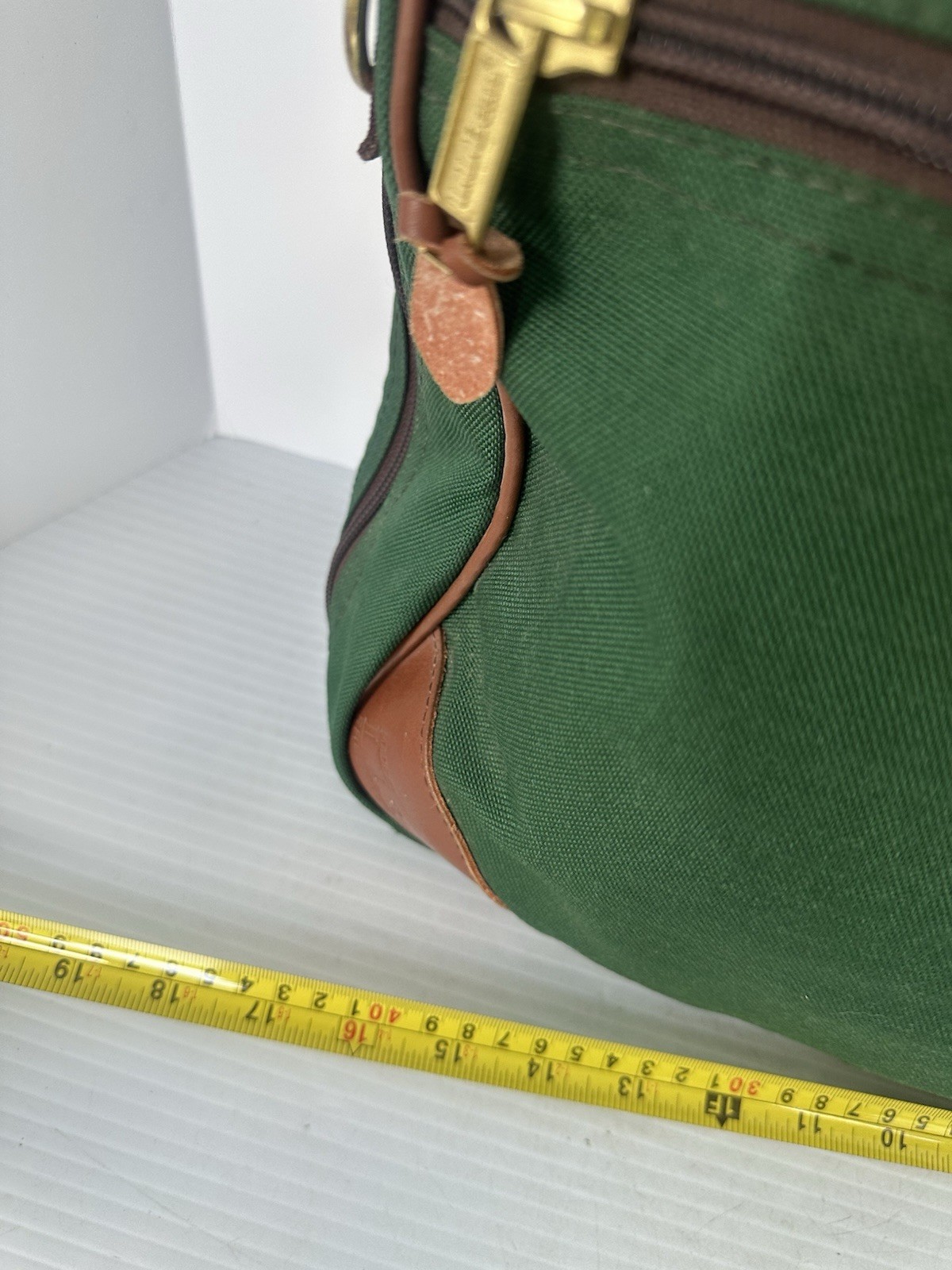 LL Bean Vintage Canvas/Leather Briefcase Laptop Bag Green Embroidered , No Strap