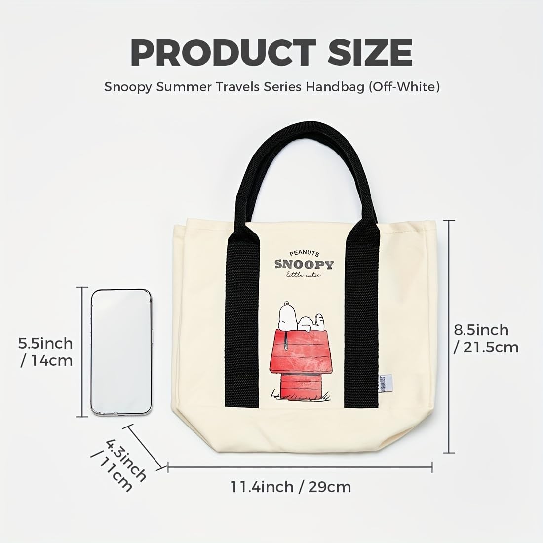 MINISO Snoopy Tote Bag,Peanuts Summer Travel 11.4″ x 8.5″ x 4.3″, Ivory