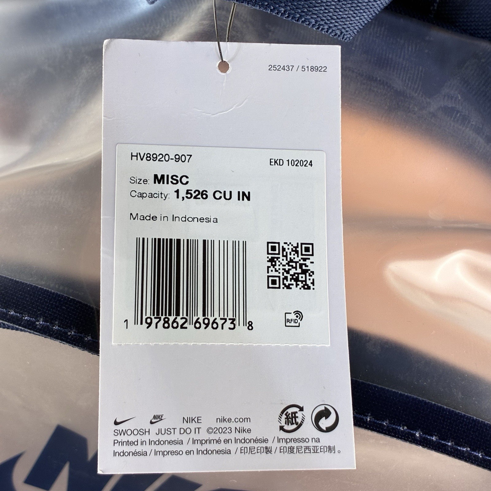 Nike Heritage Clear Backpack Transparent Midnight Navy School Stadium HV8920-907