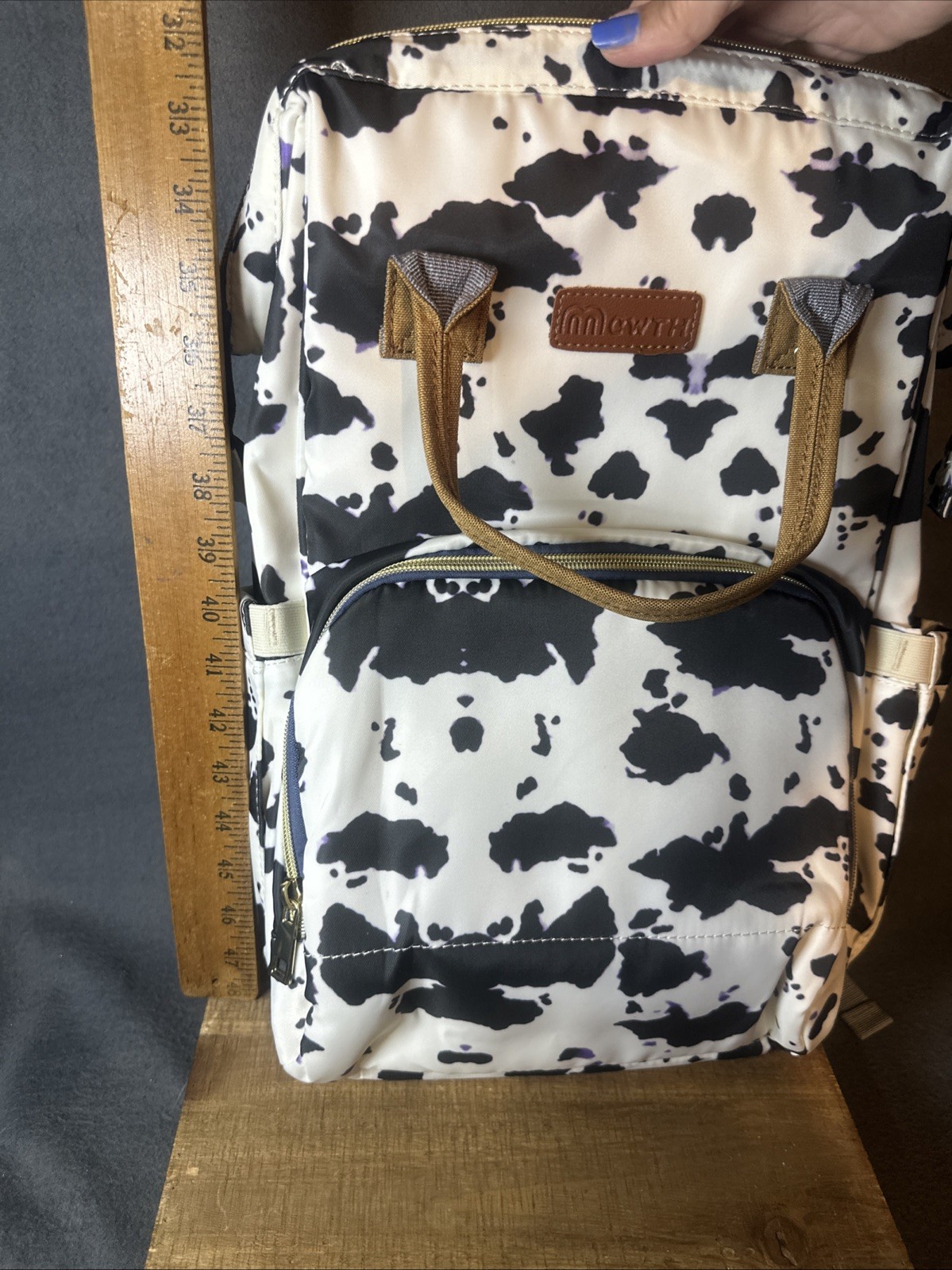 Cow Print Black Backpack Weekender Travel School Diaper Bag Water Resistant
