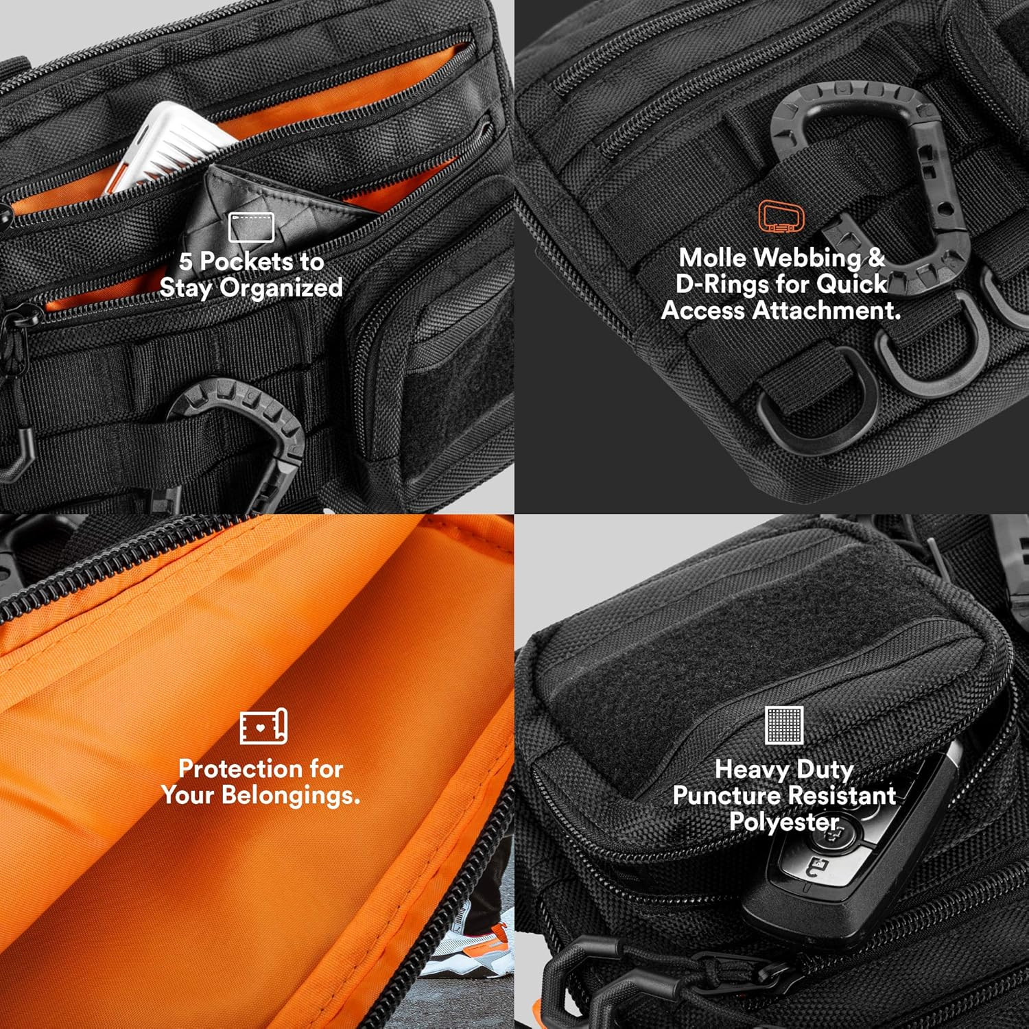 Black Small Tactical Messenger Bag for Men. This EDC Has Multiple Ways to Carry