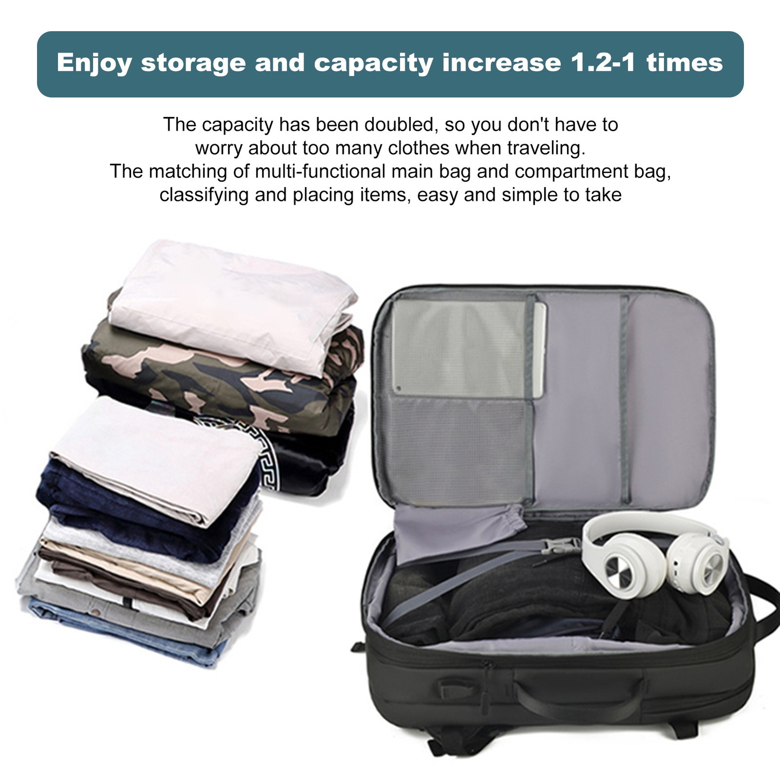 Waterproof Expandable Backpack USB Port Anti Theft Lock 18.9×11.8×6.3in