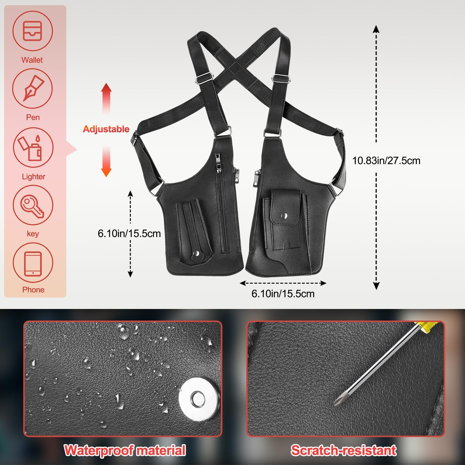 Men Double Shoulder Armpit Bag Anti Theft Hidden Adjustable Holster Travel Pack