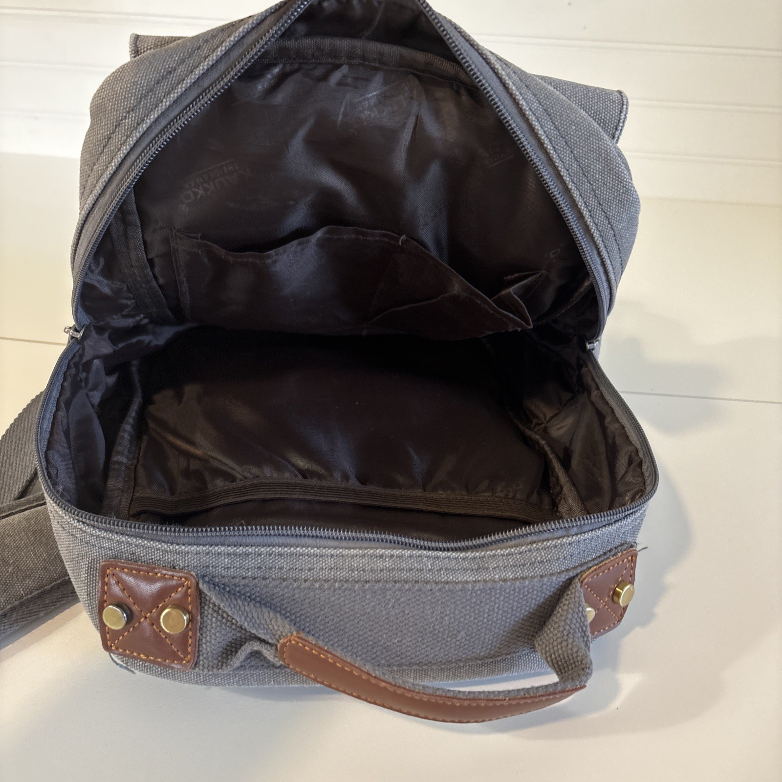 Retro Crossbody Sling Gray Canvas Messenger Bag 14″ Laptop EUC