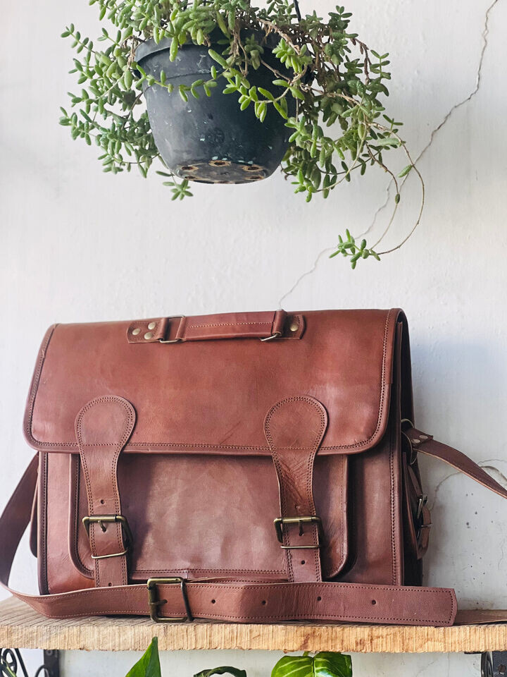 Eco friendly Bag Goat Leather Briefcase Shoulder Genuine