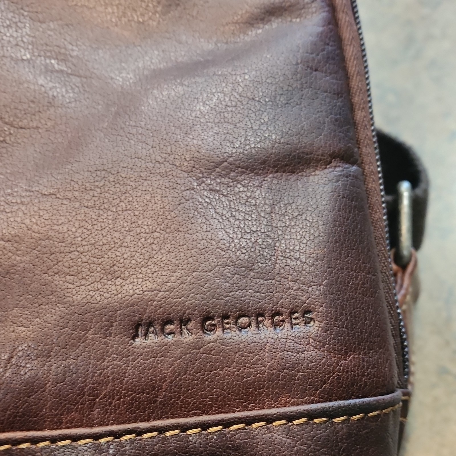 Jack Georges Brown Zip Backpack Leather w/ Striped inside Pattern Men’s 10×10