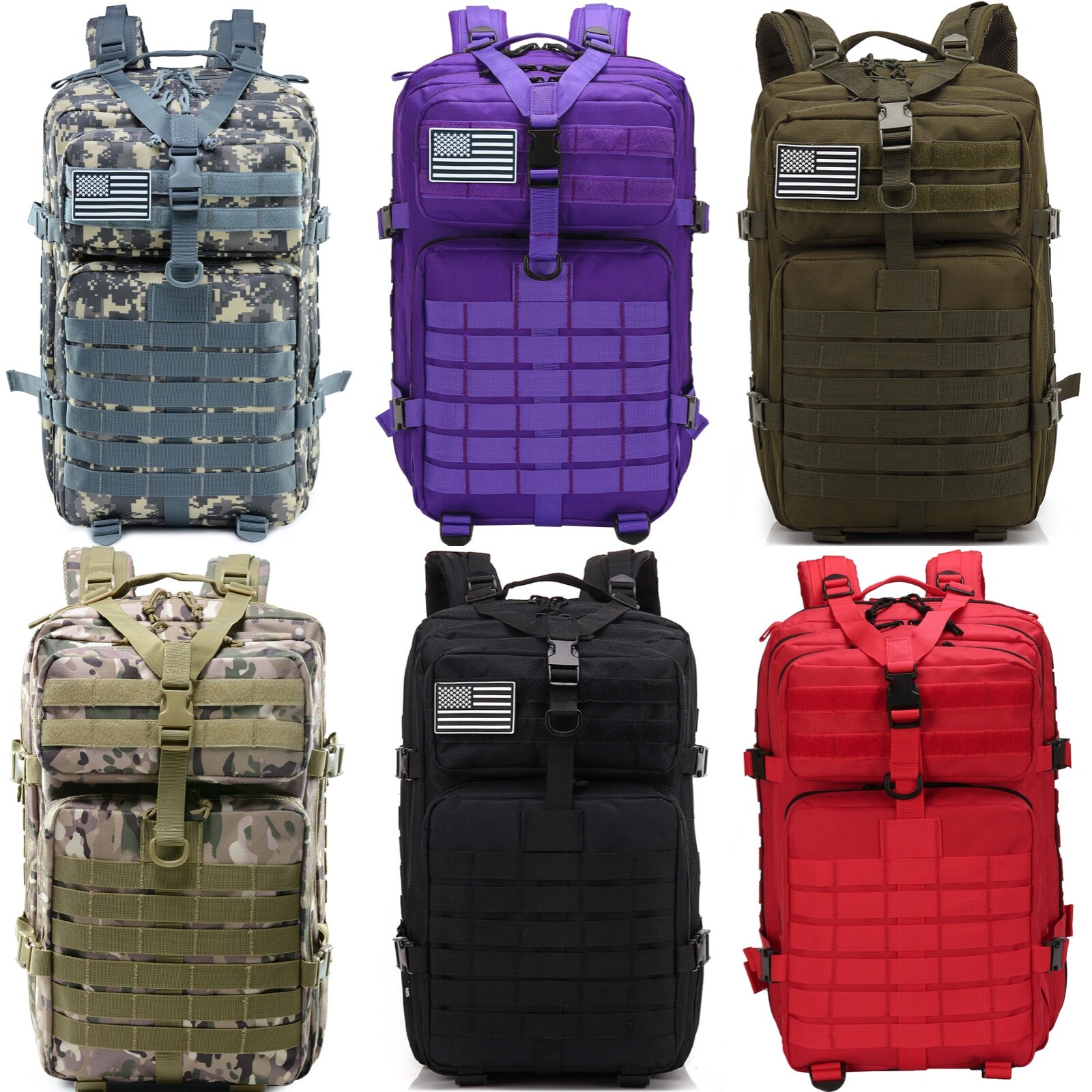 Tactical Backpack 45L Large Rucksack 3 Day Outdoor Military Bag Travel Hiking US