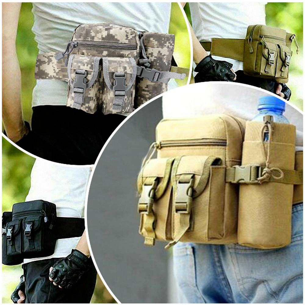 Tactical Waist Pack Pouch With Water Bottle Pocket Holder Waterproof Fanny Bag