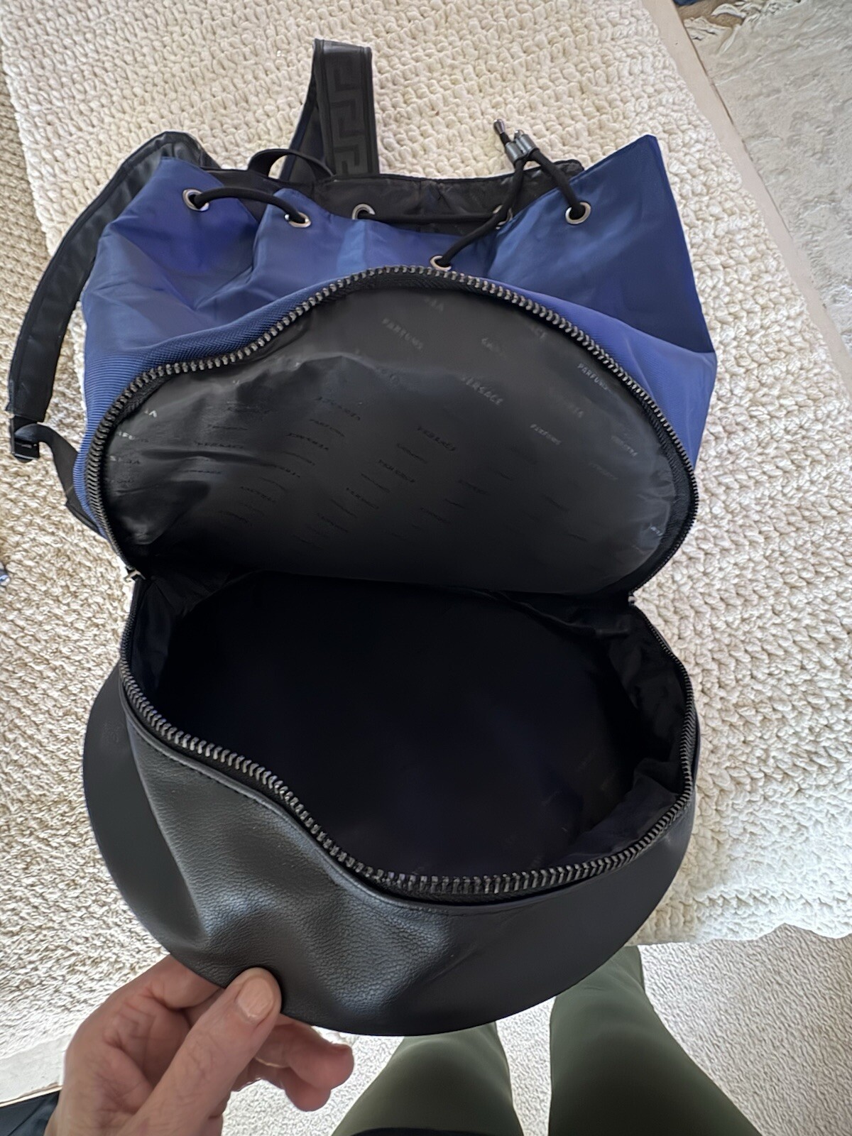 Versace Parfums Draw-string Large Navy Blue With Black Backpack Medusa Logo