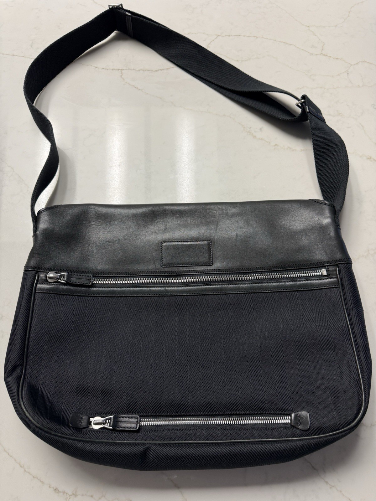 Ghurka Black Messenger Bag, Zip & magnetic Buckle Closure, Adjustable Strap