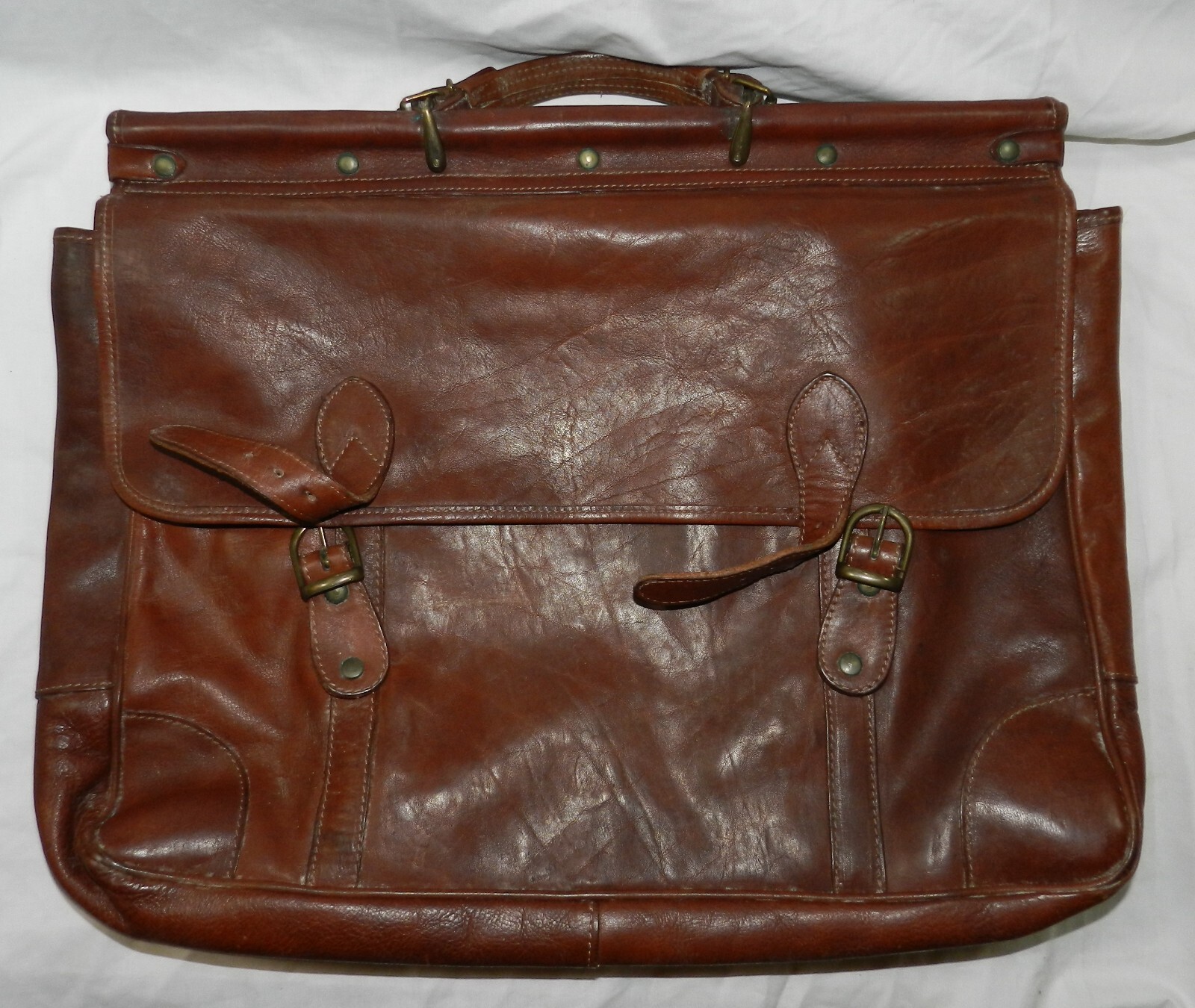 Vintage 2 sided Leather Soft-side Briefcase – Unknown Maker – 20″ X 13″ X 7″