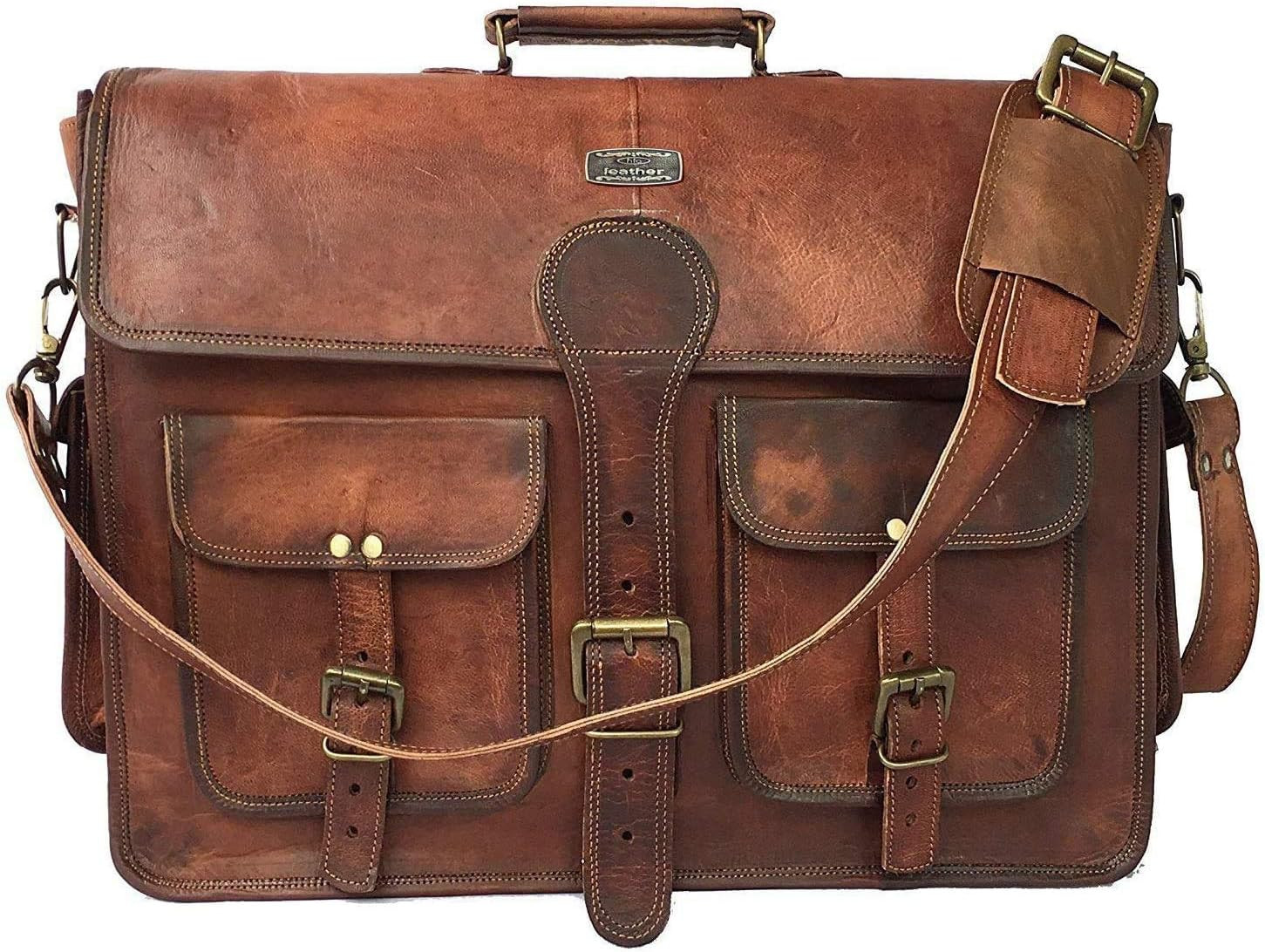 DHK 16 Inch Vintage Handmade Leather Messenger Bag Laptop Briefcase Computer Sat