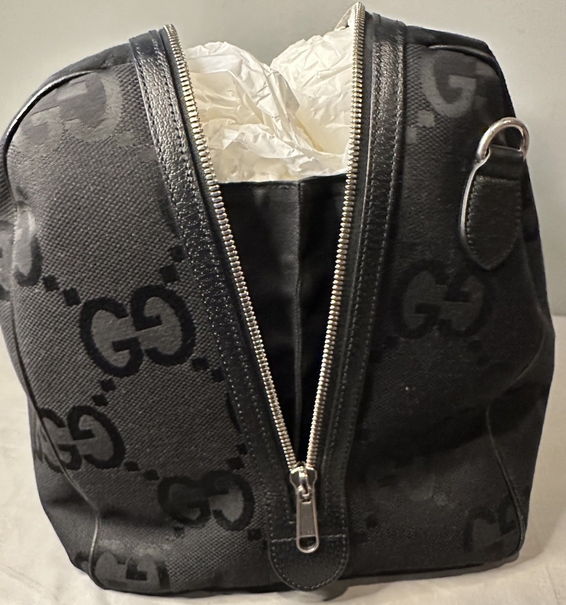 Gucci Jumbo GG Large Black Canvas / Leather Duffle Bag Authentic