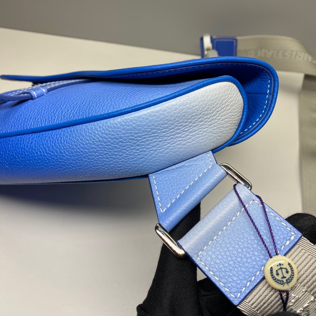 Dior Pre-Owned Authentic Saddle Bag Blue Leather 20×28.6x5cm